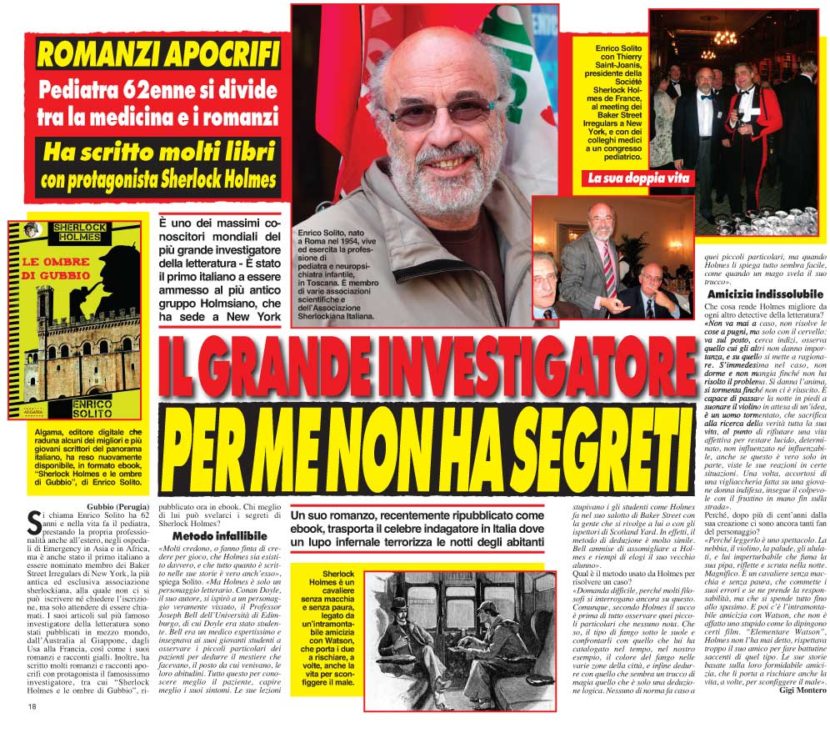 Cronaca Vera intervista Enrico Solito per “Sherlock Holmes e le ombre di Gubbio”